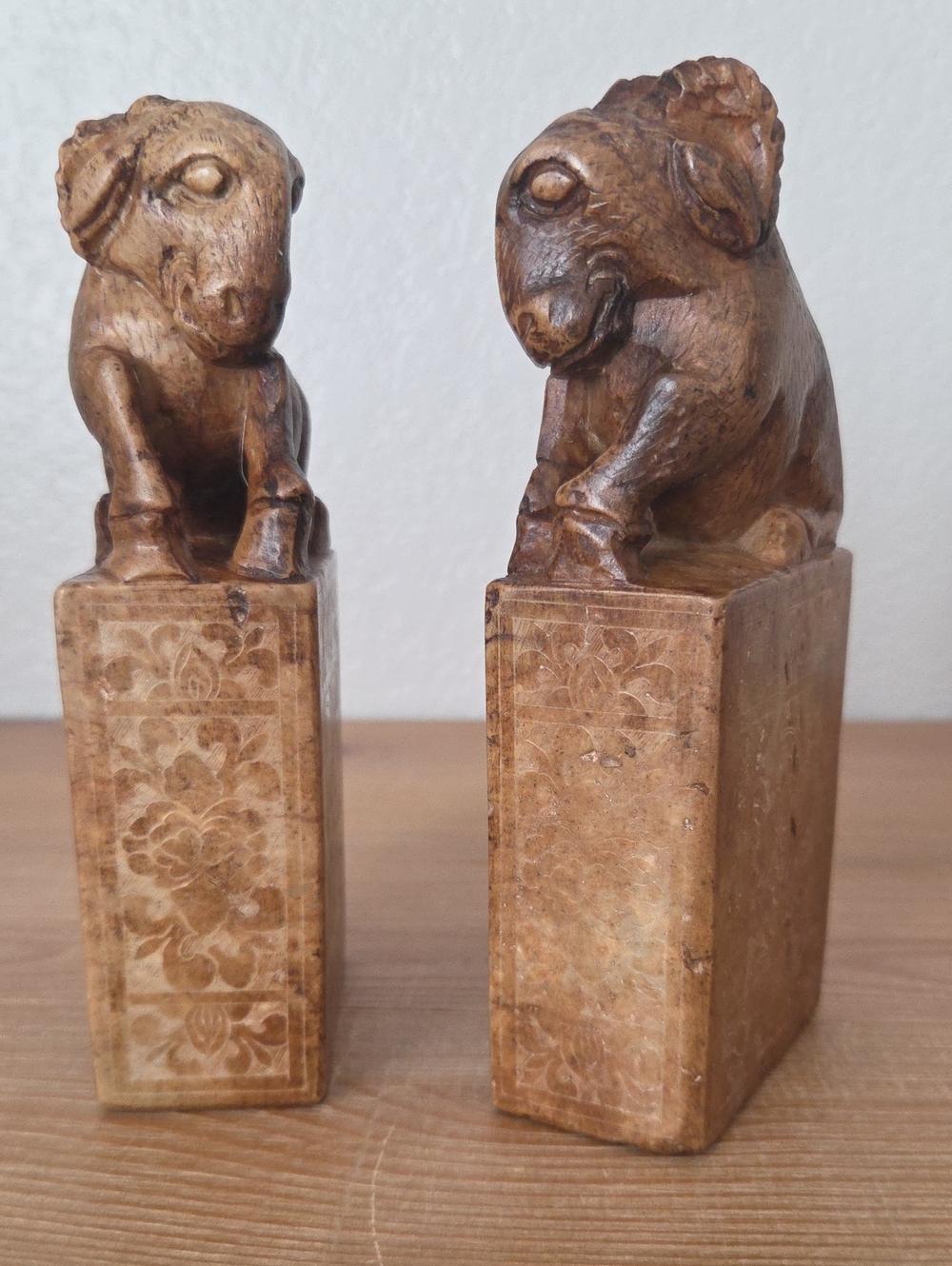 Stone China Antique Hand Carved Etched Ram BookEnds  *HEAVY*
